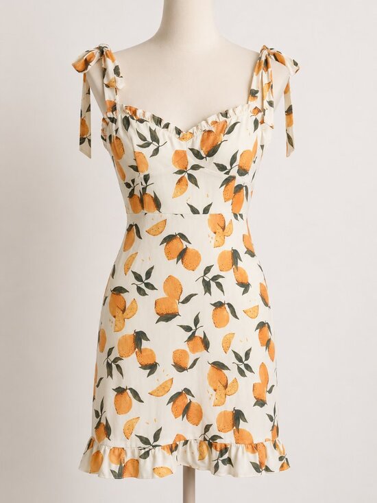 Cider Dresses & Skirts - CIDER Lemon Print Ruffle Hem Tie Shoulder Mini Dress XL NWT Smocked Back
